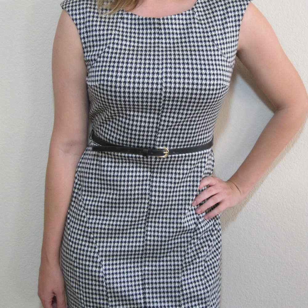 MERONA SHEATH BLACK WHITE HOUNDSTOOTH DRESS MEDIUM - Picture 6 of 6